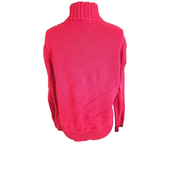 Karen Scott 100%cotton sweater Large red Quarter zip ribbed crew neck pullover - Picture 2 of 10